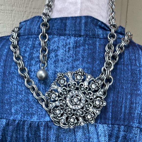 Silver chain belt round medallion with crystals metal 90’s y2k - Picture 13 of 15